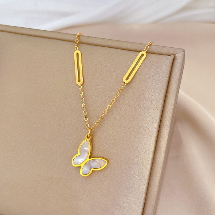 Lady Butterfly Stainless Steel Plating Gold Plated Pendant Necklace