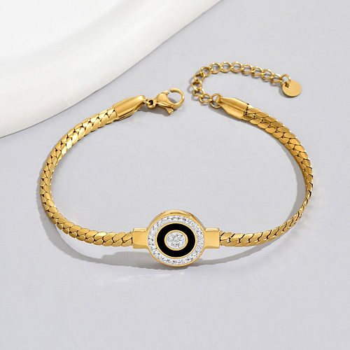 Elegante moda retrô redonda revestida de aço inoxidável com strass artificiais pulseiras de corrente 1 peça