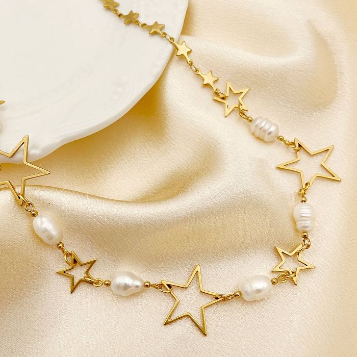 Collier de perles artificielles incrusté d'acier inoxydable Fashion Star