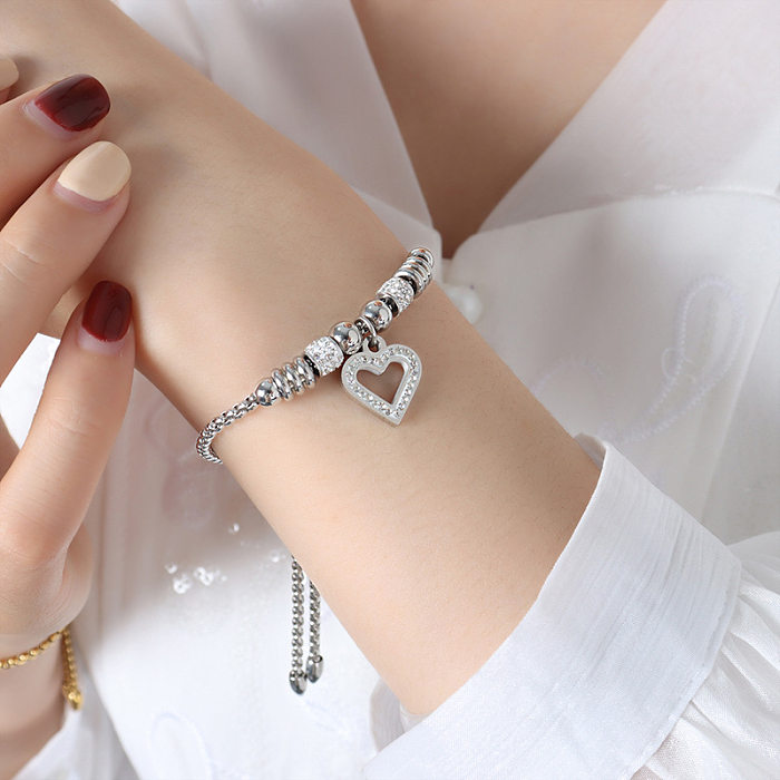 Elegant Shiny Heart Shape Titanium Steel Charm Inlay Zircon Bracelets