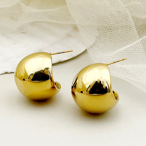 1 par elegante doce estilo simples cor sólida aço inoxidável metal polimento chapeado brincos de orelha banhados a ouro