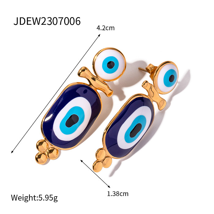 1 Pair IG Style Devil'S Eye Enamel Plating Stainless Steel  18K Gold Plated Drop Earrings