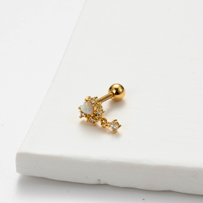 1 Piece Simple Style Korean Style Cross Heart Shape Plating Inlay Stainless Steel  Opal 18K Gold Plated Ear Studs