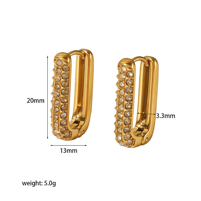 1 Pair Vintage Style Square Rectangle Polishing Plating Inlay Stainless Steel  Pearl Zircon 18K Gold Plated Ear Studs