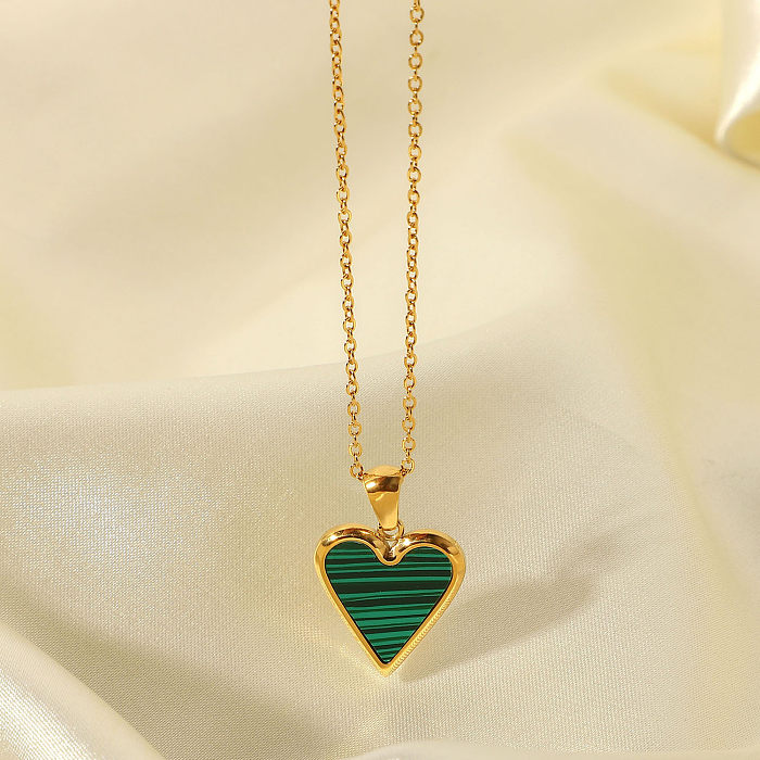 18K Golden White Shell Green Malachite Black Shell Love Pendant Necklace Stainless Steel  Jewelry