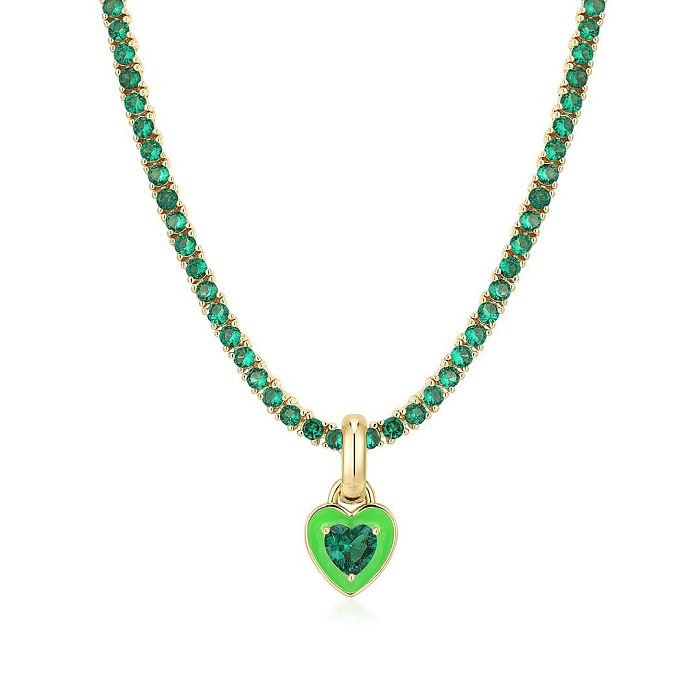 Elegant Modern Style Geometric Heart Shape Stainless Steel Inlay Zircon Pendant Necklace