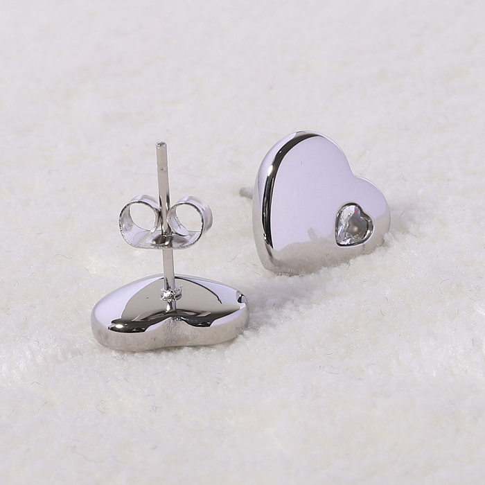 1 Pair Fashion Heart Shape Stainless Steel  Plating Zircon Ear Studs