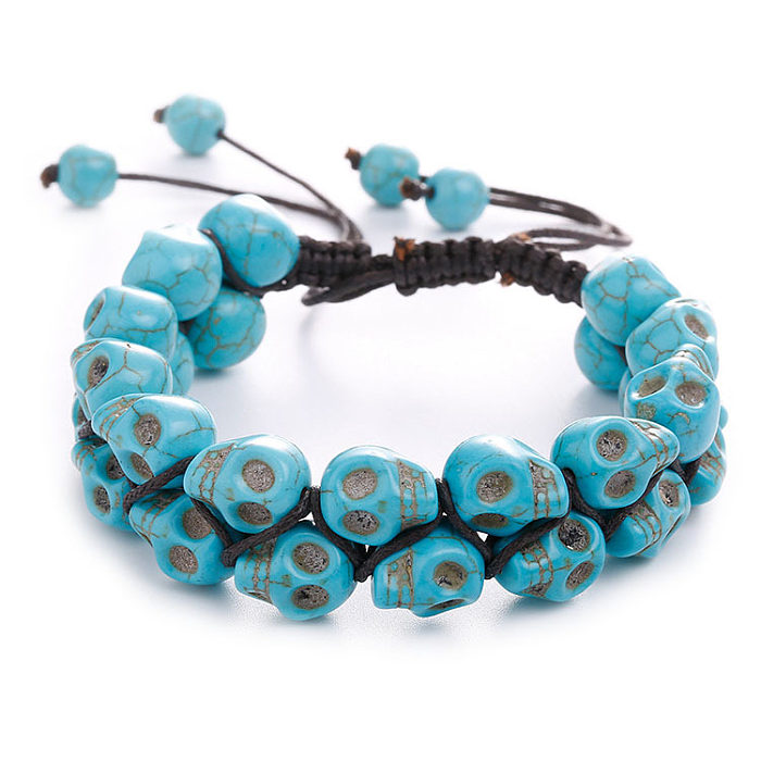 Bracelets de perles turquoise crâne punk