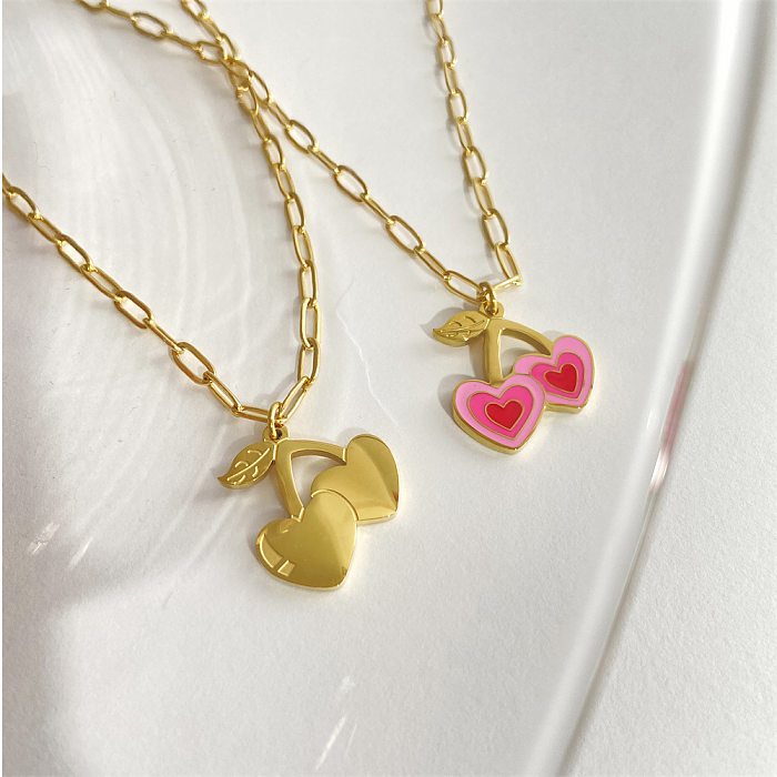 IG Style Cherry Heart Shape Stainless Steel 18K Gold Plated Pendant Necklace In Bulk