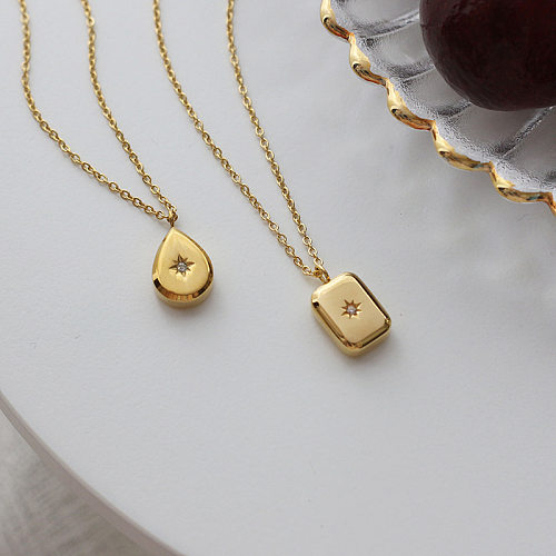 Fashion Water Droplets Stainless Steel Plating Zircon Pendant Necklace 1 Piece