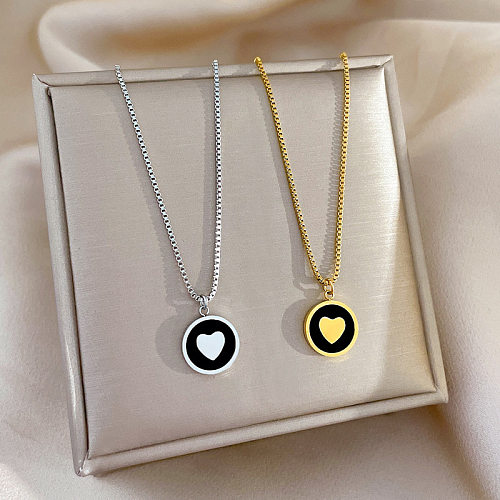 Fashion Round Heart Shape Stainless Steel Pendant Necklace 1 Piece