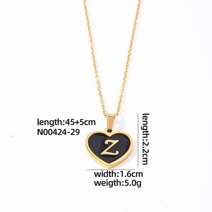 Simple Style Letter Heart Shape Stainless Steel  Gold Plated Shell Pendant Necklace In Bulk