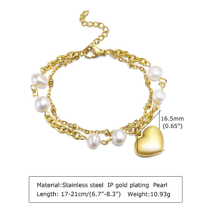 Simple Style Butterfly Stainless Steel Layered Pearl 18K Gold Plated Bracelets