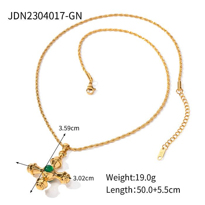 IG Style Cross Stainless Steel  Plating Inlay Agate 18K Gold Plated Pendant Necklace