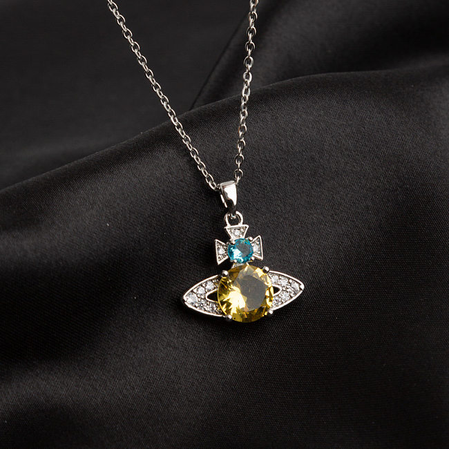 1 Piece Simple Style Bow Knot Stainless Steel Chain Inlay Artificial Gemstones Pendant Necklace
