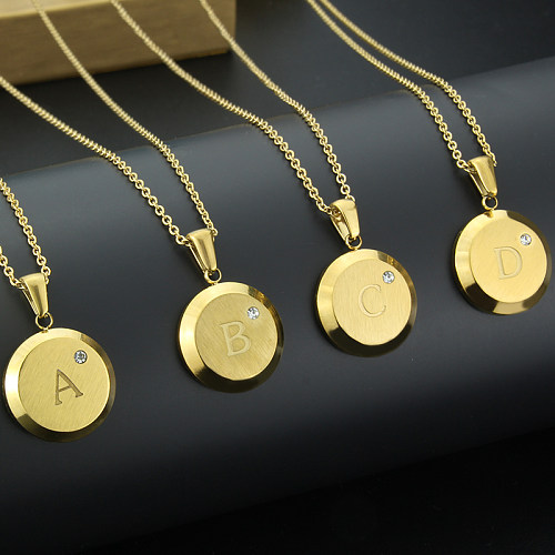 Fashion Letter Stainless Steel  Gold Plated Zircon Pendant Necklace