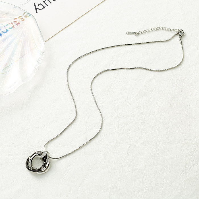 1 Stück lässige Kreis-Edelstahl-Edelstahl-Polierbeschichtung-Inlay-Diamant-Anhänger-Halskette
