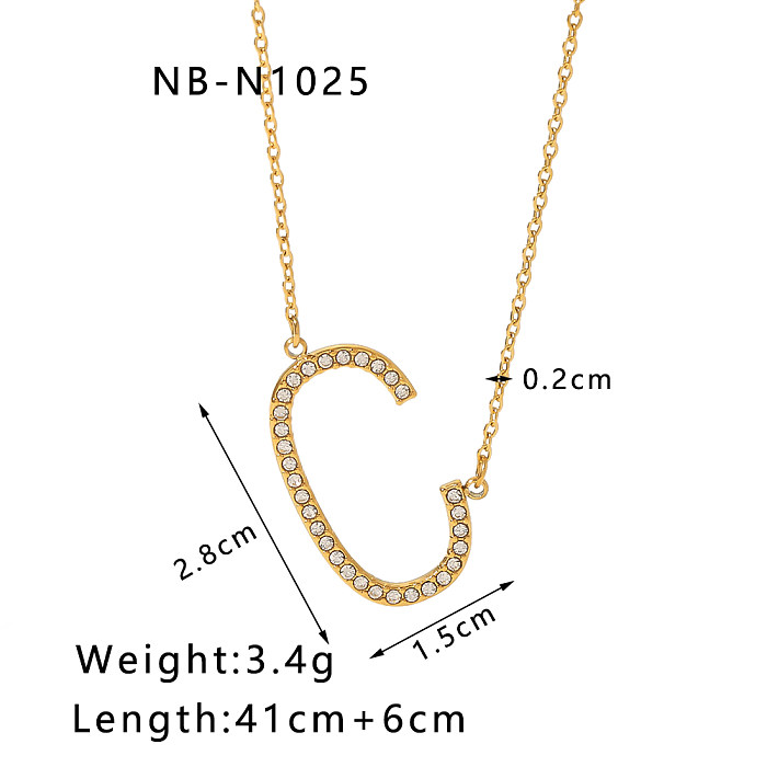 Hip-Hop Simple Style Letter Stainless Steel  Plating Inlay Zircon 18K Gold Plated Pendant Necklace