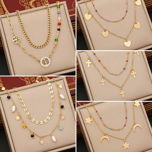 1 Piece Fashion Commute Cross Heart Shape Stainless Steel  Plating Layered Necklaces