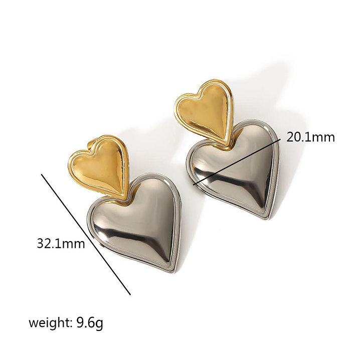 1 paire de boucles d'oreilles pendantes élégantes en forme de cœur en acier inoxydable