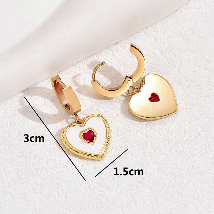 1 paire de boucles d'oreilles décontractées en forme de cœur, Style français, incrustation en acier inoxydable, coquille plaquée or 18 carats
