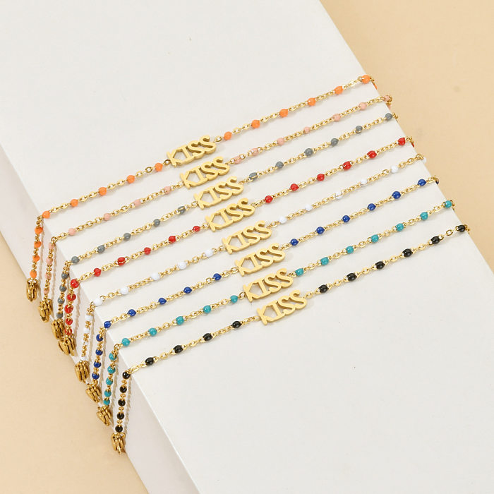Urlaubsbrief-Armbänder aus Edelstahl mit Perlen und Emaille-Beschichtung
