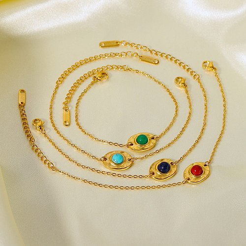 Bracelets en pierre naturelle plaqué or 18 carats, Style français rétro, couleur unie, en acier inoxydable, en vrac