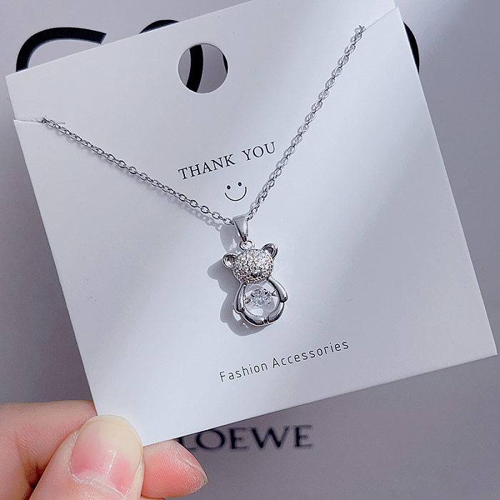 Sweet Simple Style Swan Heart Shape Flower Stainless Steel Plating Inlay Zircon Pendant Necklace