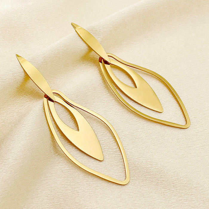1 Pair Elegant Leaves Plating Hollow Out Stainless Steel  Gold Plated Drop Earrings