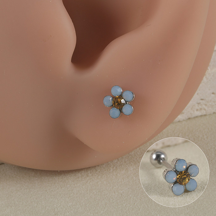 1 Piece Lady Simple Style Shiny Flower Petal Inlay Stainless Steel  Artificial Gemstones Artificial Rhinestones Ear Studs