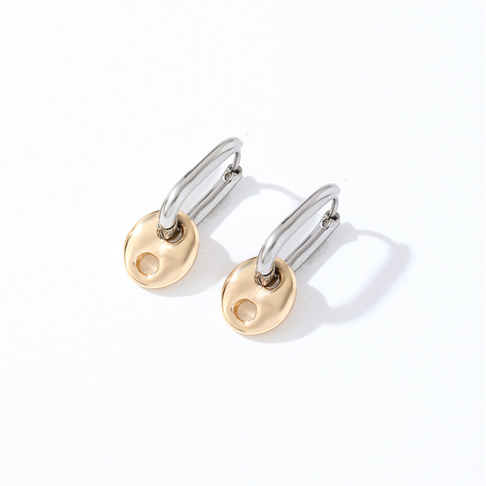 1 paire de boucles d'oreilles pendantes en acier inoxydable, Style Simple et décontracté, plaqué en forme de cœur ovale