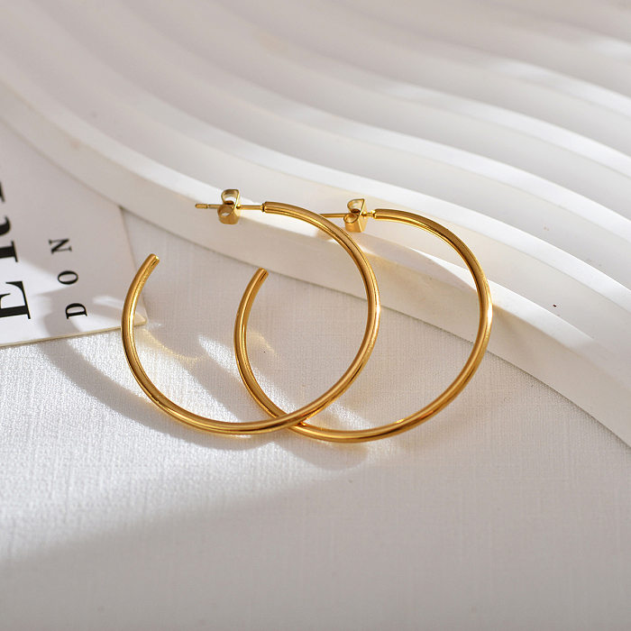 1 Pair Classic Style C Shape Plating Stainless Steel  18K Gold Plated Earrings