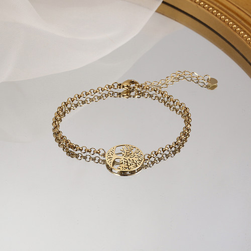 Fashion Simple Stainless Steel Bracelet Lucky Tree Pendant Gold Bracelet