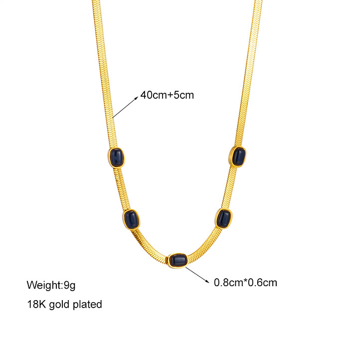 Basic Square Stainless Steel Gold Plated Artificial Gemstones Necklace 1 Piece