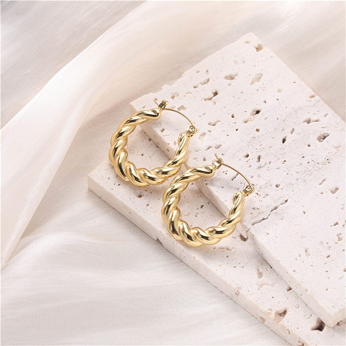 1 Pair Luxurious C Shape Solid Color Plating Stainless Steel  18K Gold Plated Ear Studs