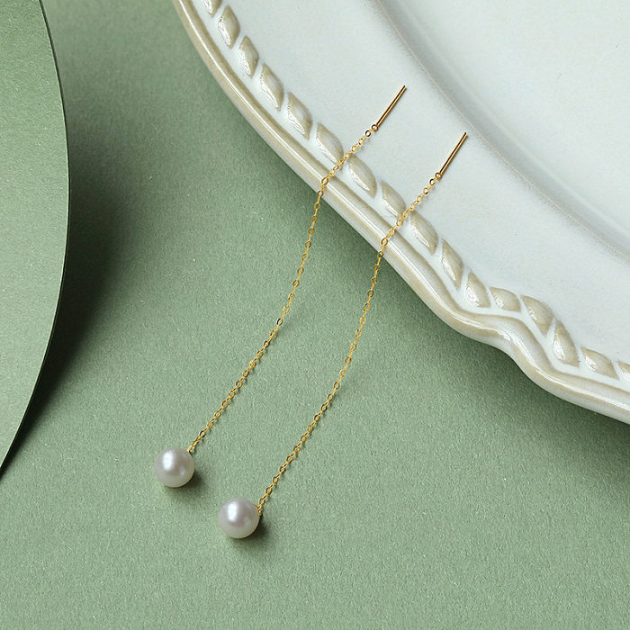 Gland de Style Simple, incrustation de placage en acier inoxydable, ligne d'oreille en perles, 1 paire