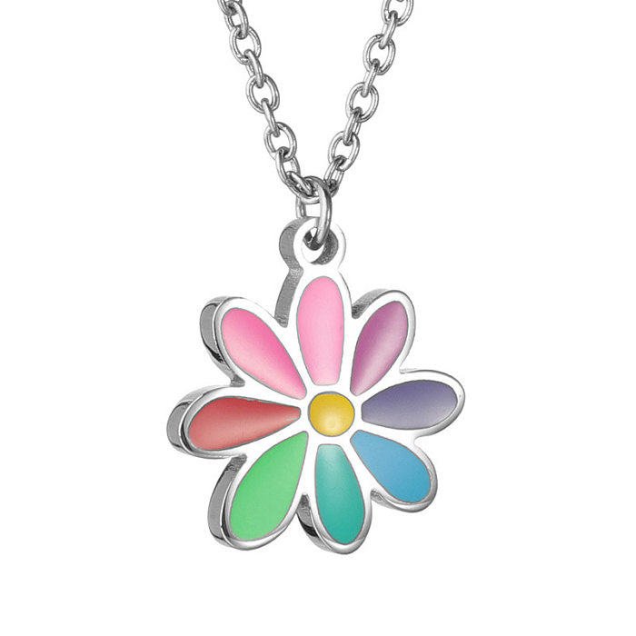 Collar de acero inoxidable con flor pequeña de siete colores, joyería Popular coreana, primavera y otoño