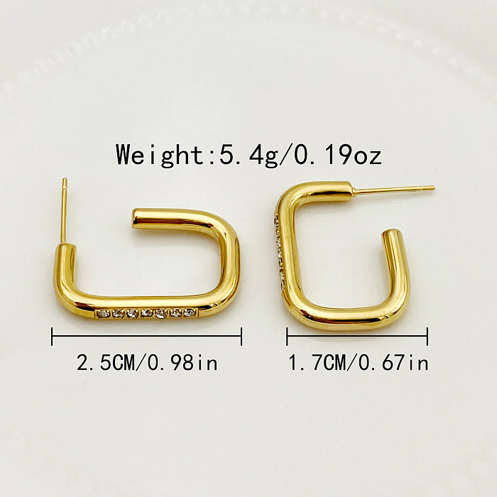 1 par de pendientes chapados en oro con diamantes de imitación de acero inoxidable con incrustaciones rectangulares de estilo francés informal