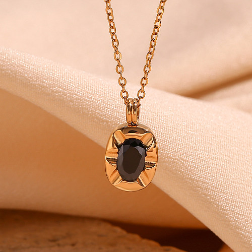 Classic Style Round Stainless Steel  Plating Zircon 18K Gold Plated Pendant Necklace