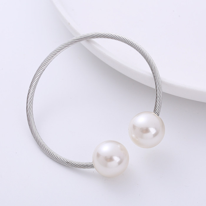 Fashion Pearl Acier Inoxydable Perles Artificielles Strass Bracelet 1 Pièce