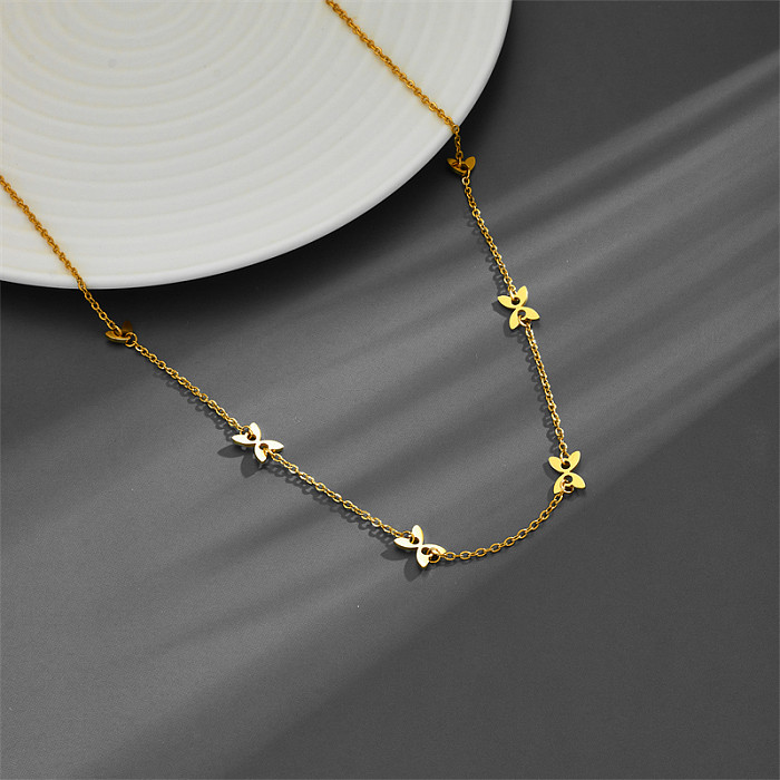 Simple Style Fox Stainless Steel Hollow Out 18K Gold Plated Necklace