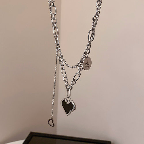 Modische Halskette aus Edelstahl mit Buchstaben-Herzform, geschichtet, Edelstahl-Halsketten, 1 Stück