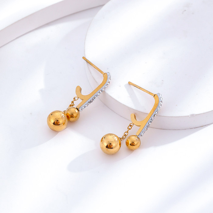 1 Pair Modern Style Classic Style Commute C Shape Ball Stainless Steel Plating Inlay Rhinestones 24K Gold Plated Earrings
