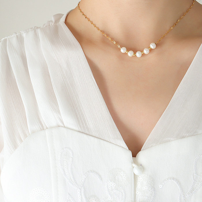 Collier géométrique en acier inoxydable à la mode, colliers en perles en acier inoxydable
