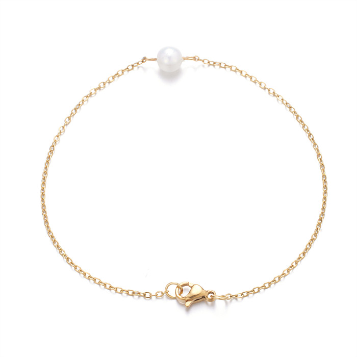 Wholesale Sweet Simple Style Round Stainless Steel Handmade Pearl Bracelets