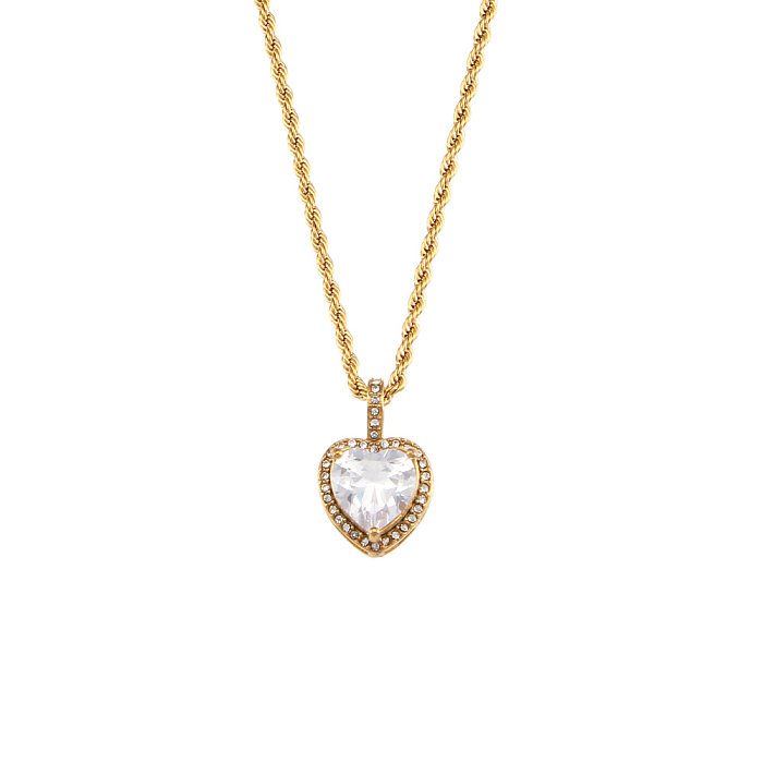 Fashion Square Heart Shape Stainless Steel  Necklace Inlaid Zircon Stainless Steel  Necklaces