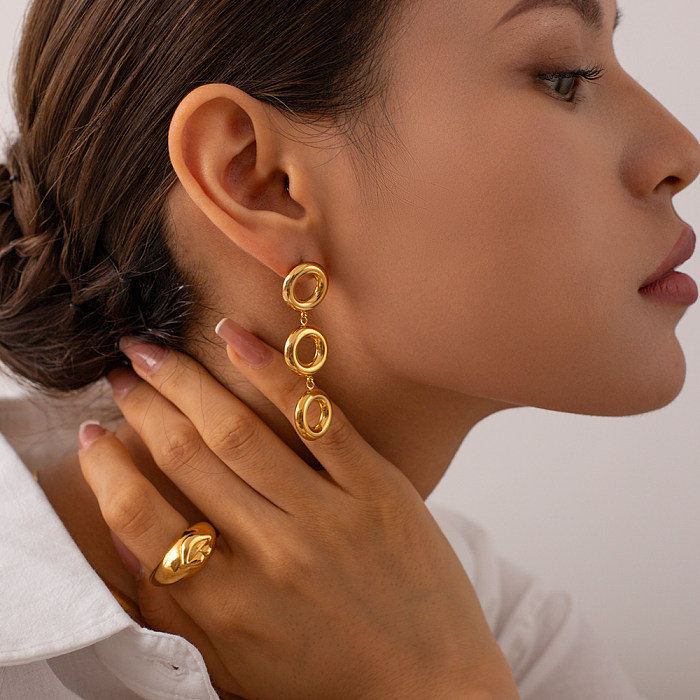 1 paire de boucles d'oreilles pendantes en acier inoxydable plaqué or 18 carats, Style IG Simple, placage circulaire ajouré