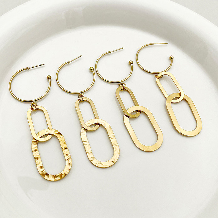 1 paire de boucles d'oreilles pendantes en acier inoxydable plaqué or, Style Simple, ovale