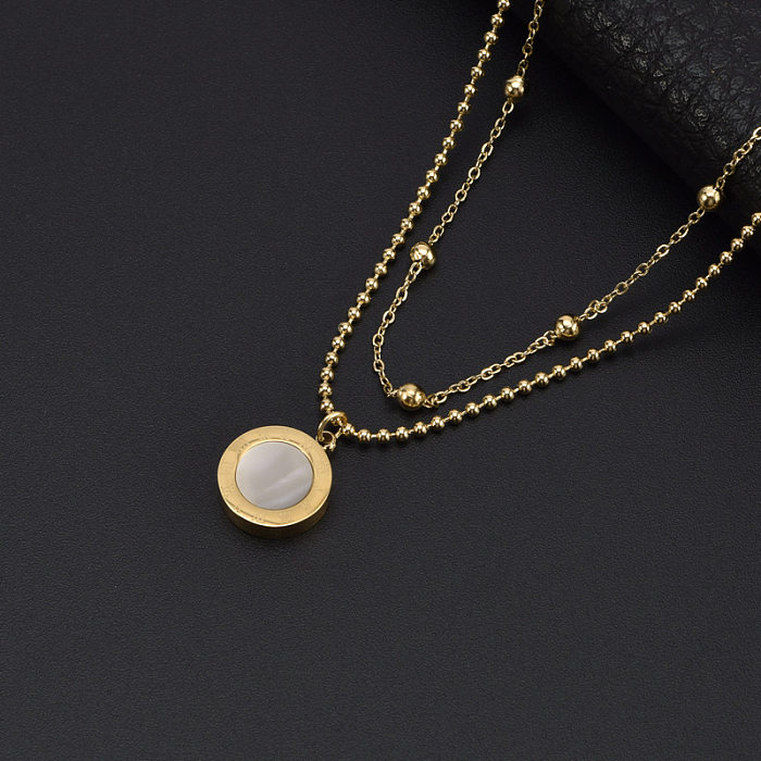 Simple Style Round Stainless Steel Plating Shell Pendant Necklace