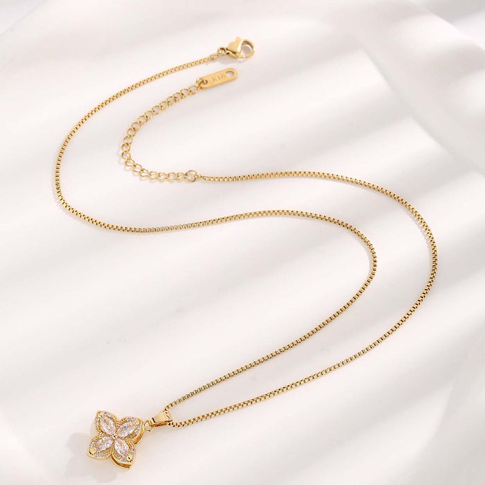 Elegant Glam Hawaiian Star Butterfly Shell Resin Stainless Steel Plating Inlay Resin Pearl Zircon Gold Plated Pendant Necklace